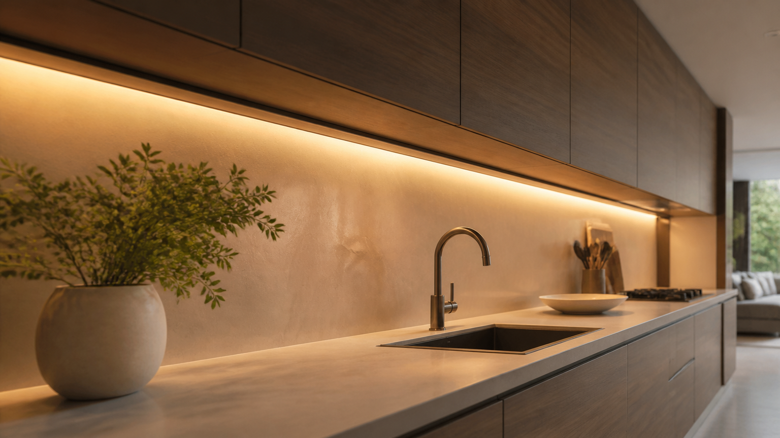 LED pás osvetľujúci dlhú kuchynskú linku