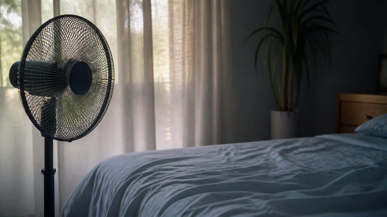Oddych v spálni s ventilátorom počas leta