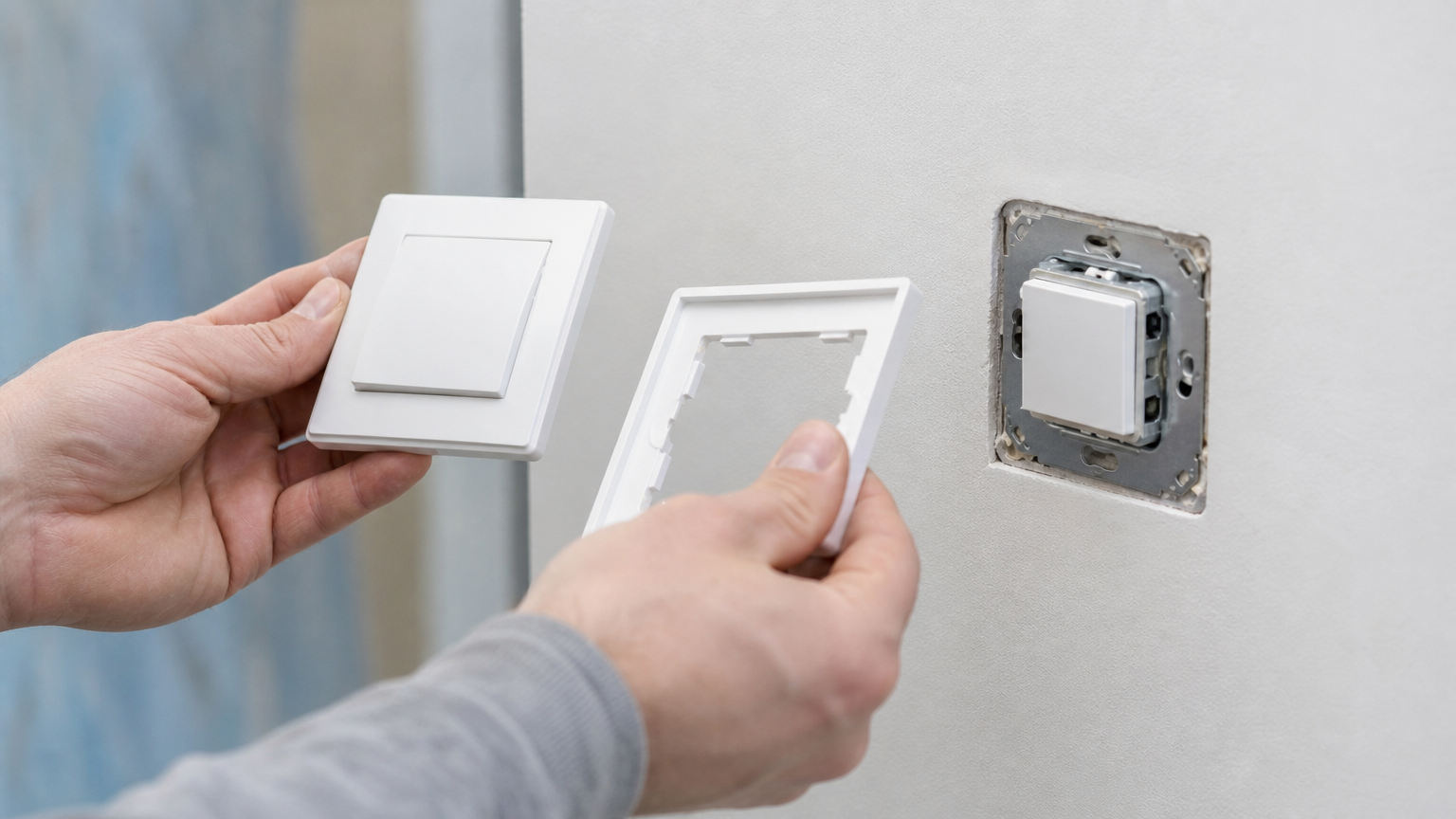 Elektrikár porovnáva kryt a rámček vypínača