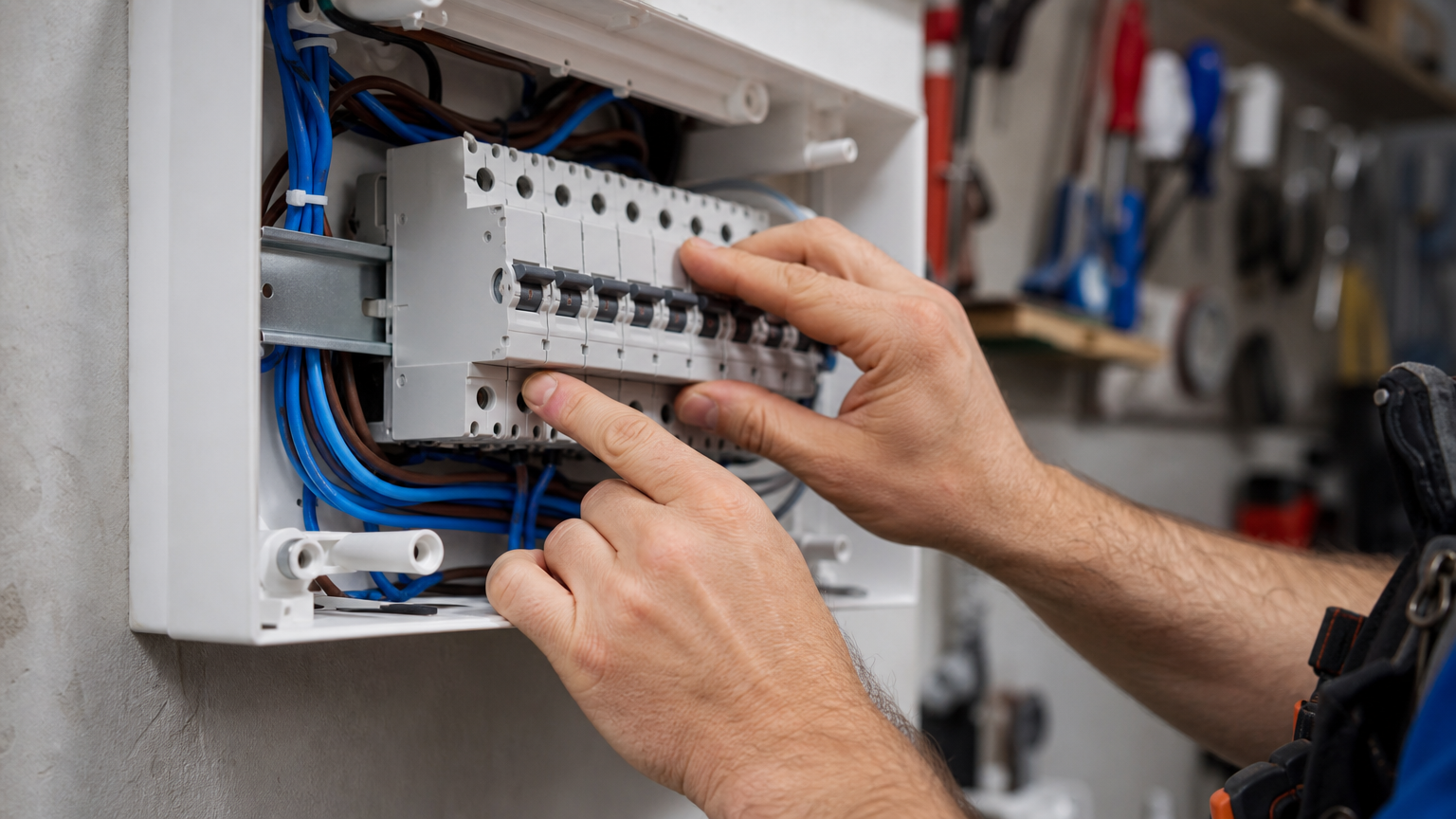 Elektrikár počíta moduly v rozvodnici